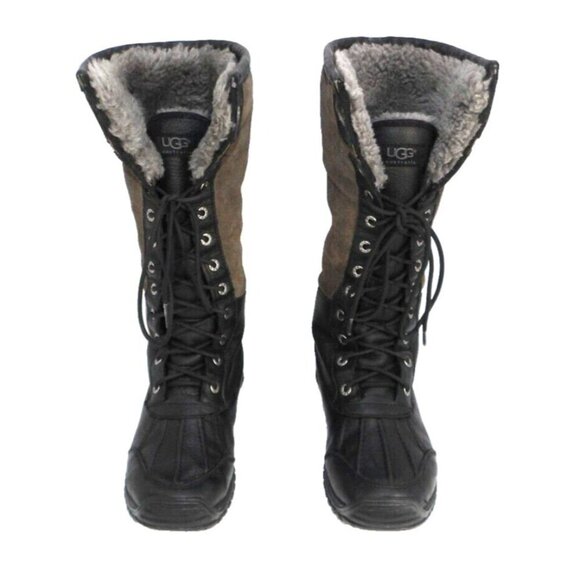 UGG Adirondack Event waterproof black & tan lace up fur lined boots women's 8 - Picture 2 of 9